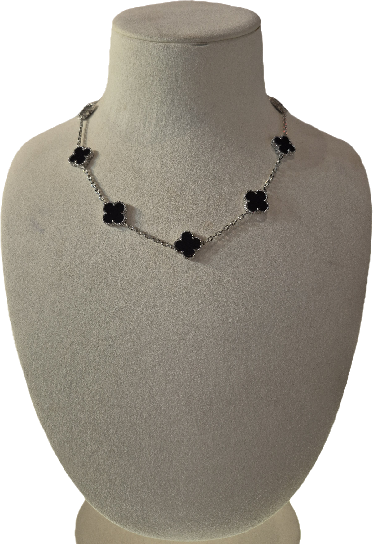 10 Clover Silver Black Necklace