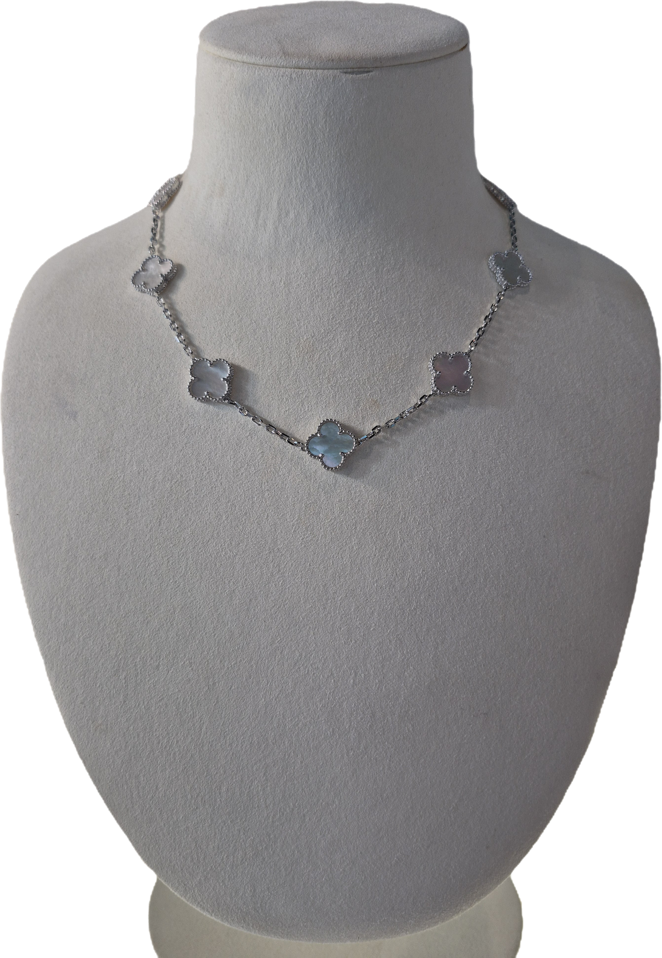 10 Clover Silver Mother of Pearl Necklace