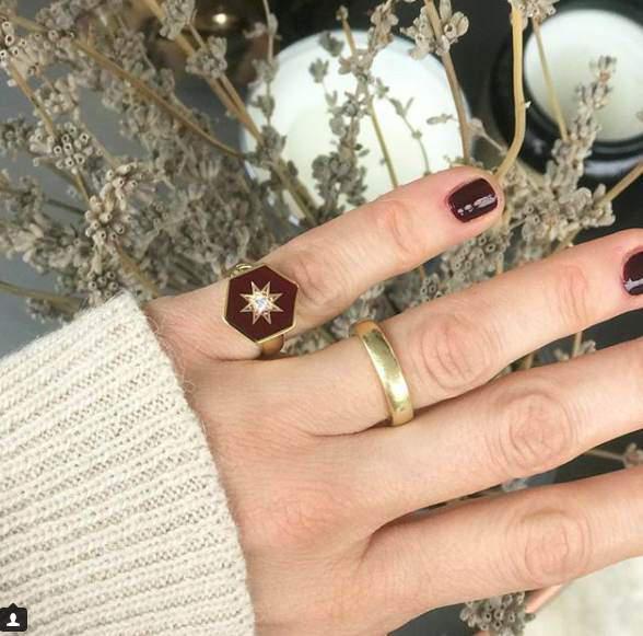 Burgundy Enamelled Hexagonal Ring