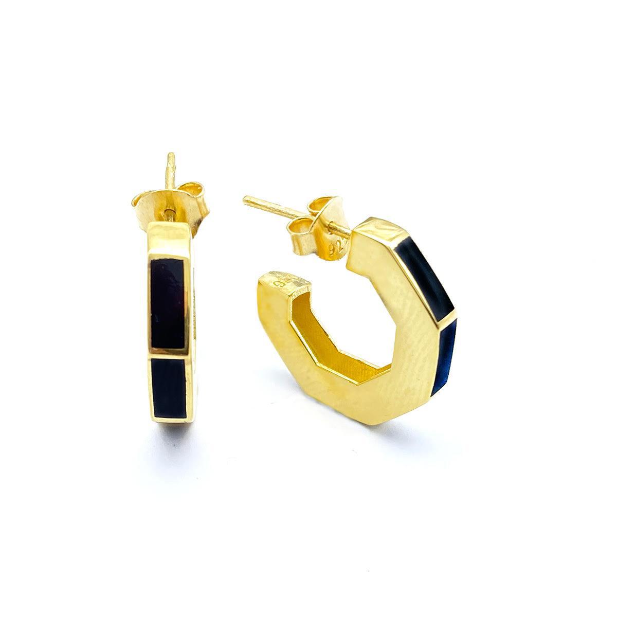 Black Enamelled Octagonal Earring