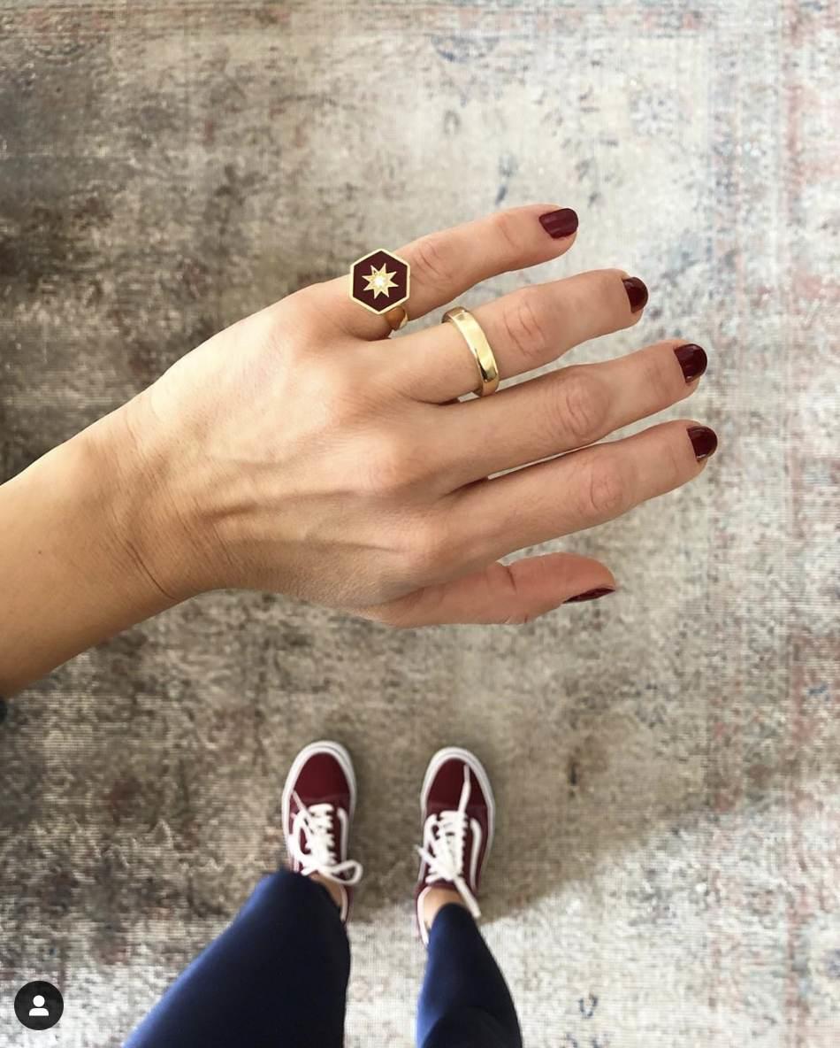 Burgundy Enamelled Hexagonal Ring