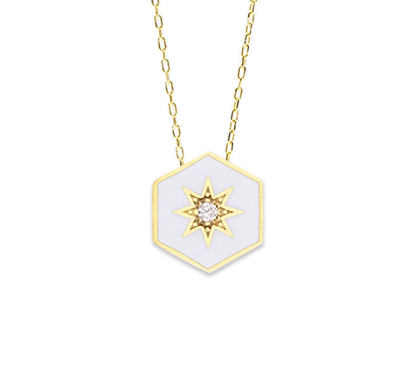White Enamelled Hexagonal Necklace