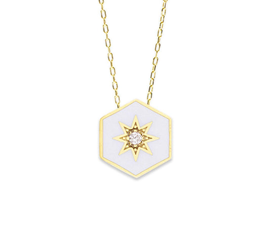 White Enamelled Hexagonal Necklace
