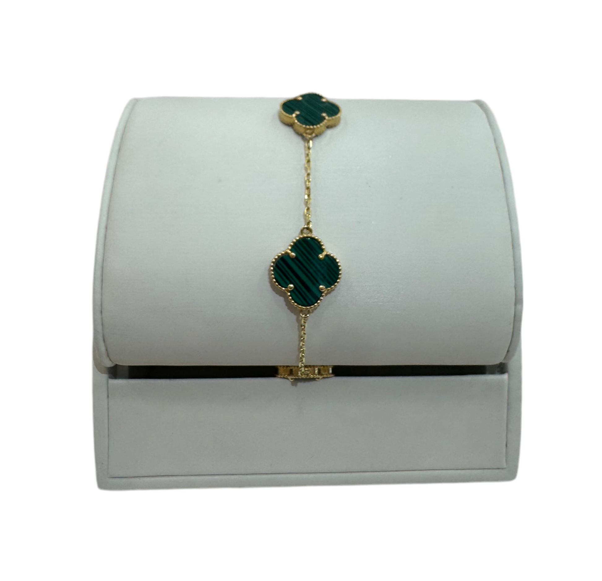 Jasel Jewelry gold bracelet with green clovers and elegant design