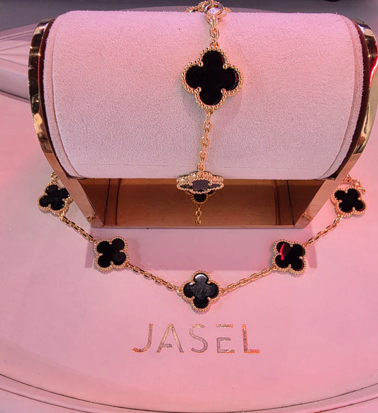 5 Clover Gold Black Bracelet