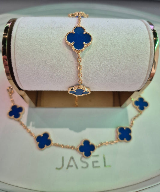 5 Clover Gold Blue Bracelet
