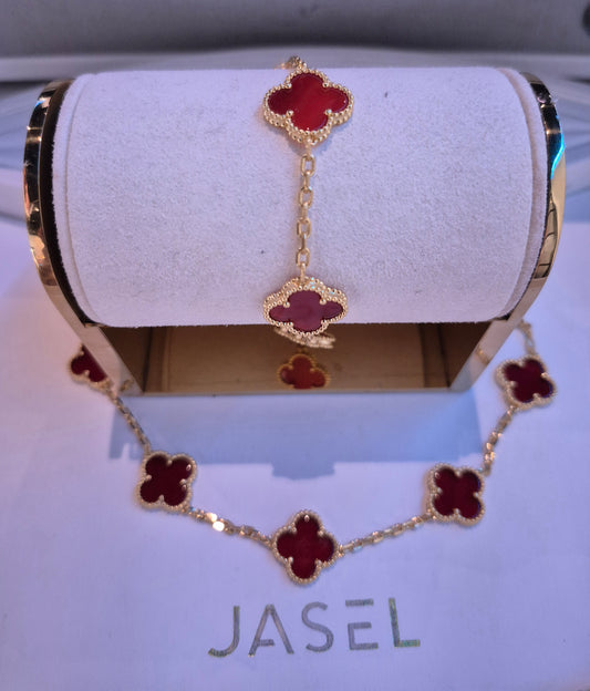 5 Clover Gold Red Bracelet