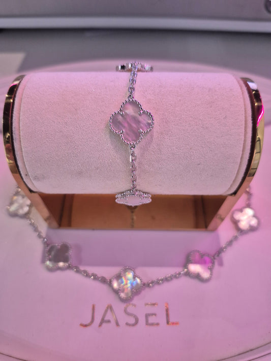 5 Clover Silver Mother of Pearl Bracelet