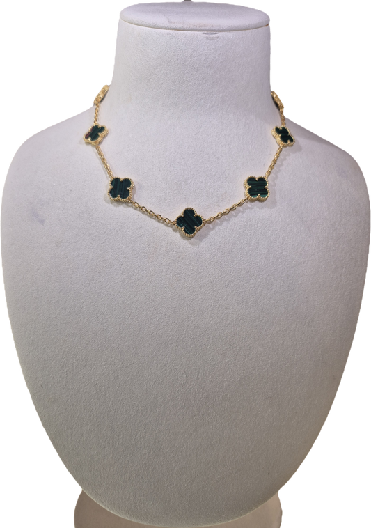 10 Clover Gold Green Necklace