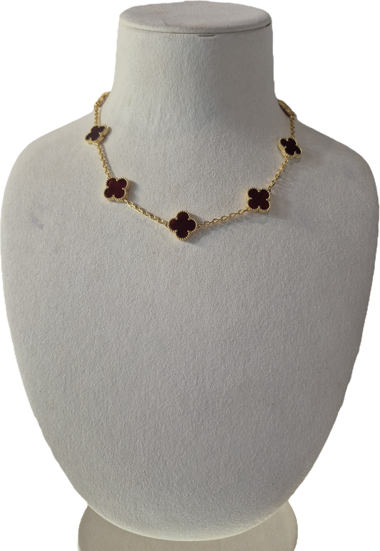 5 Clover Gold Red Necklace
