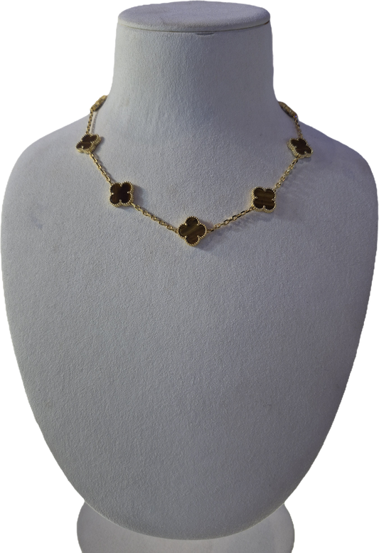 10 Clover Gold Brown Necklace