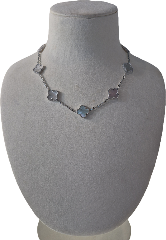 10 Clover Silver Mother of Pearl Necklace