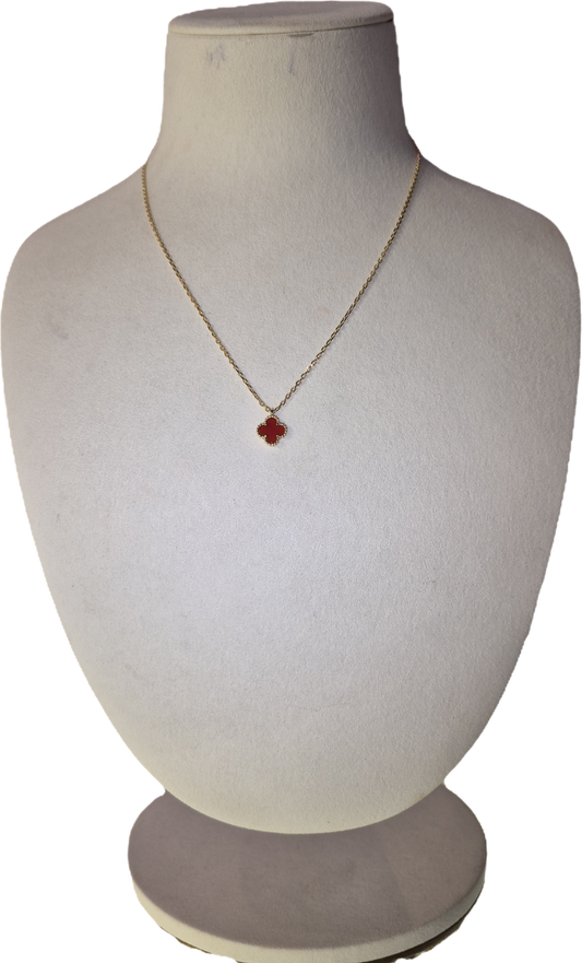 1 Clover Gold Small Red Necklace