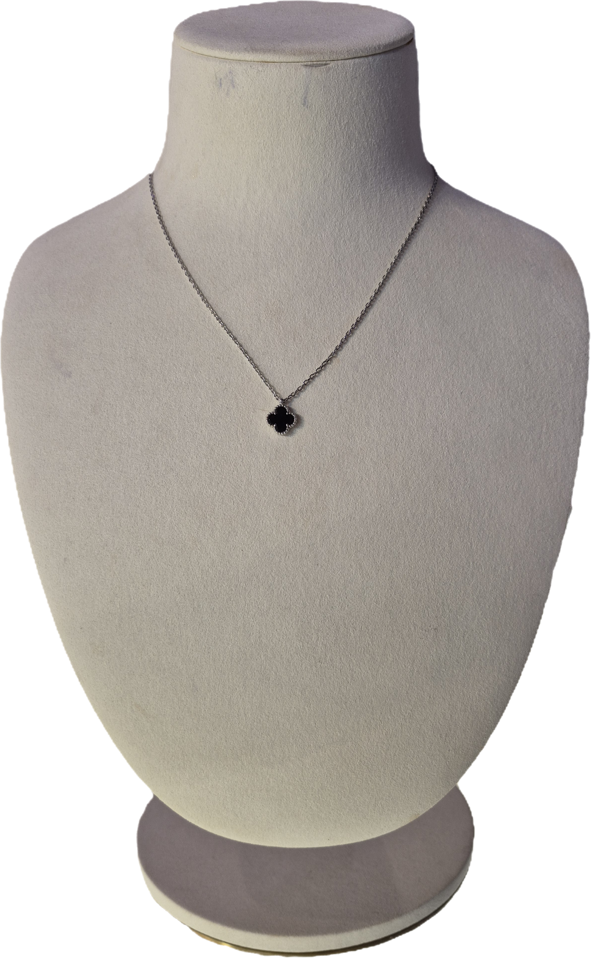 1 Clover Silver Small Black Necklace