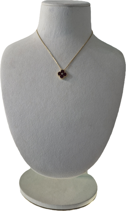 1 Clover Gold With Stone Red Blue Necklace