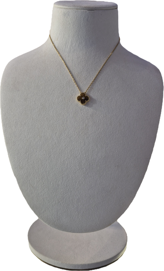 1 Clover Gold With Stone Brown Necklace