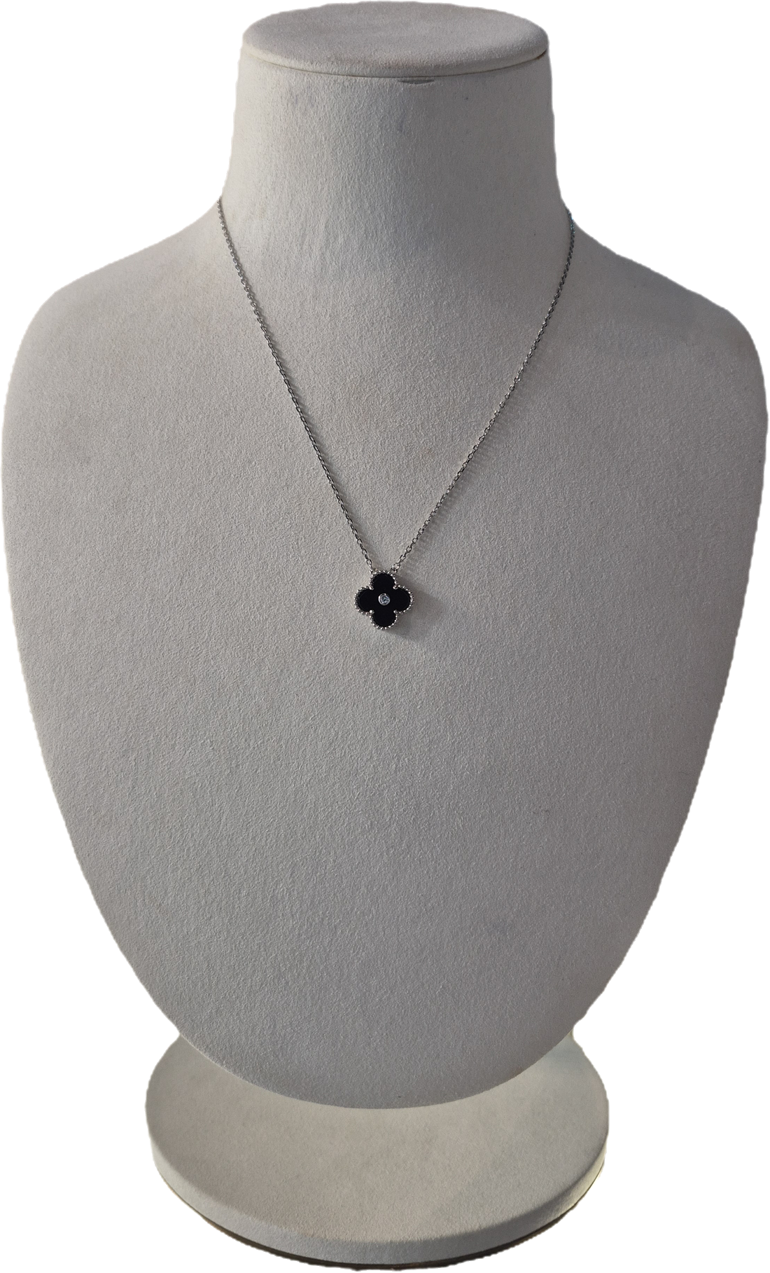 1 Clover Silver With Stone Black Necklace
