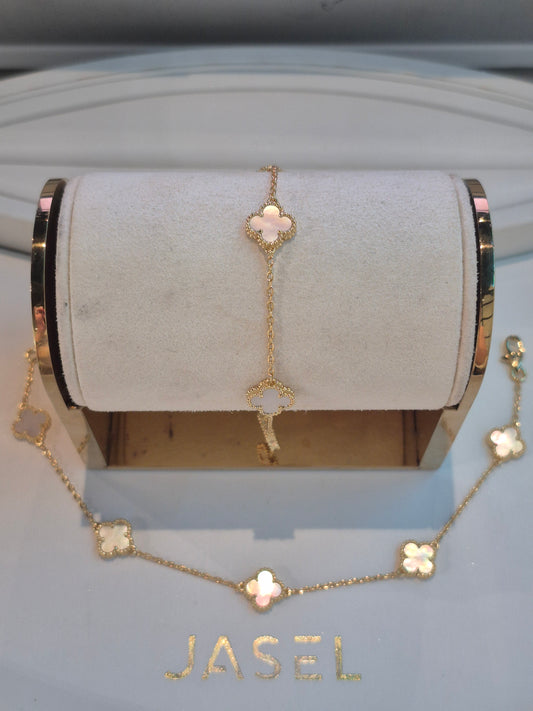 5 Clover Gold Small Mother of Pearl Bracelet