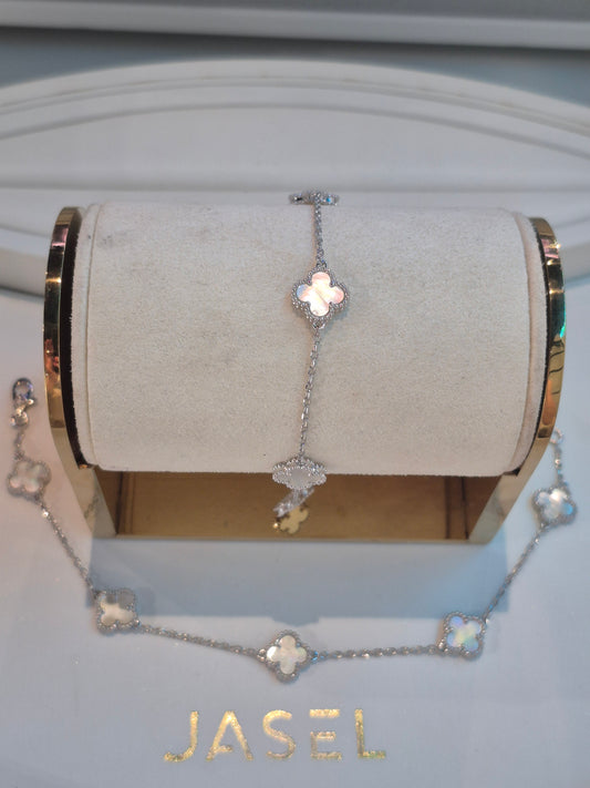 5 Clover Silver Small Mother of Pearl Bracelet