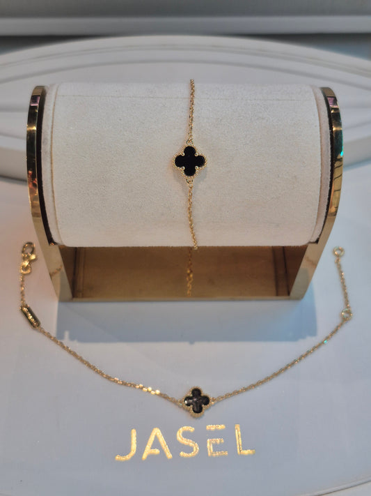 1 Clover Gold Small Black Bracelet