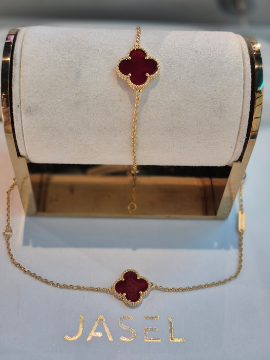 1 Clover Gold Red Bracelet