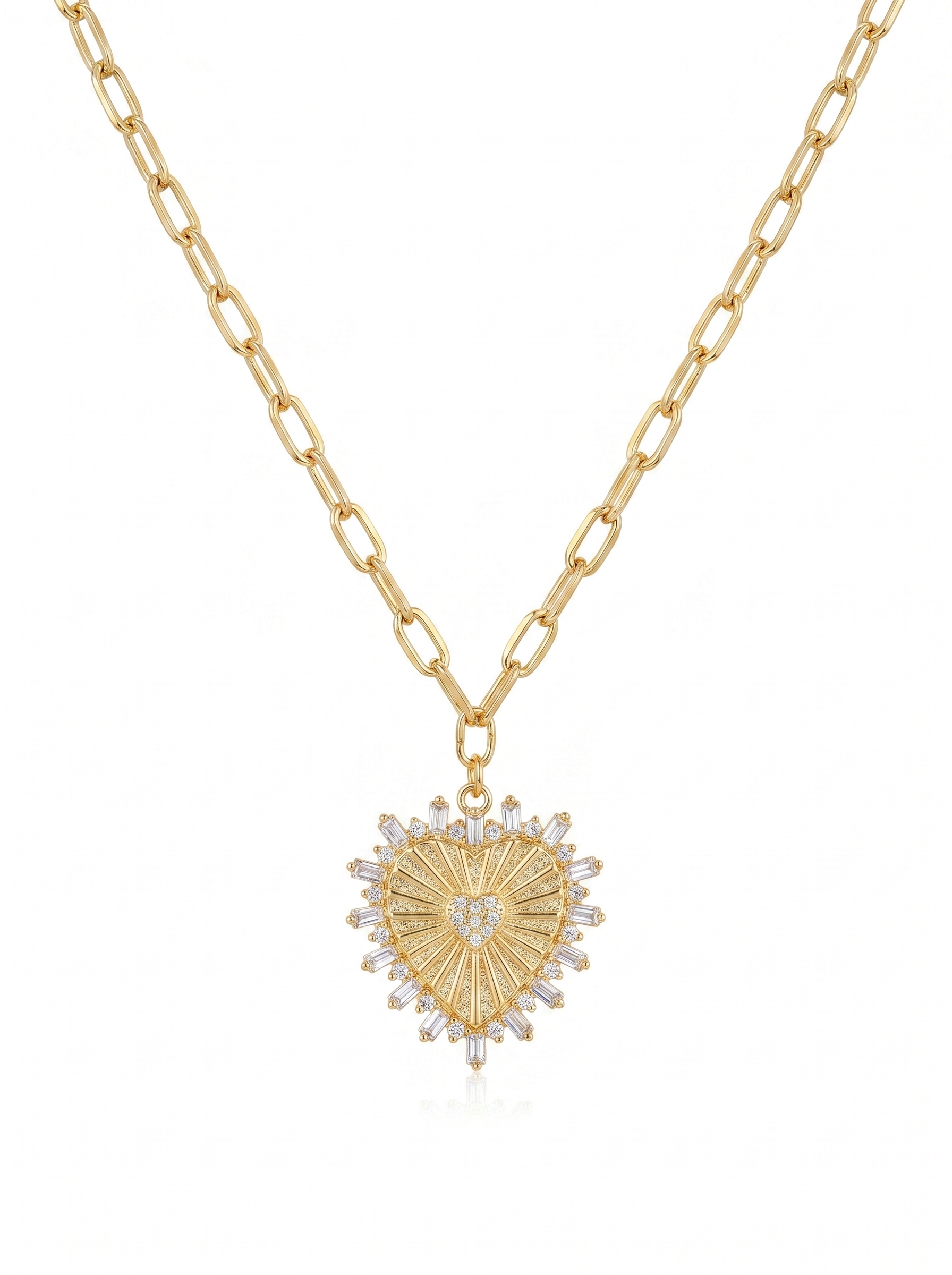 Gold Plated Heart Paper Clip Chain Necklace