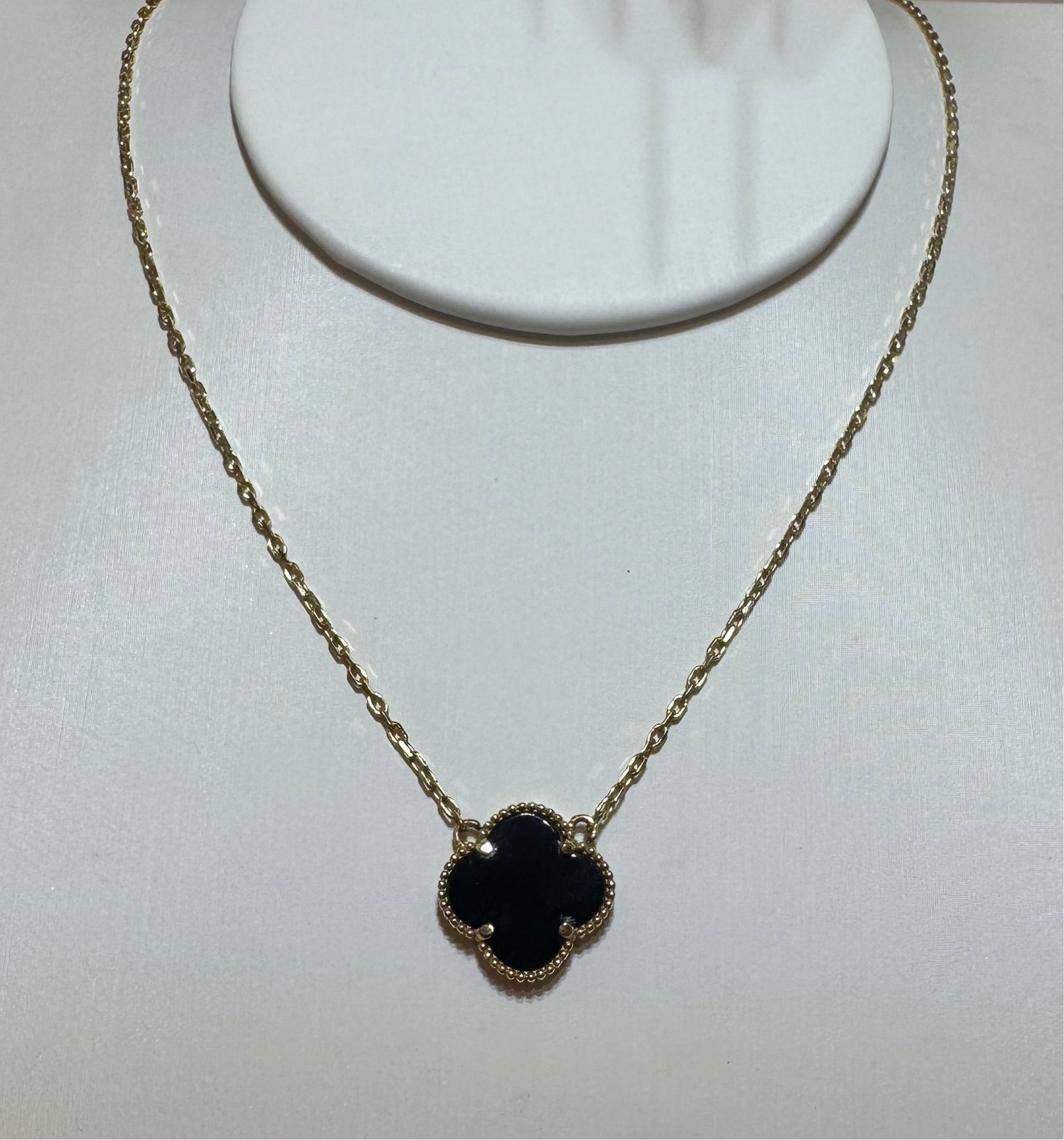 Jasel Jewelry gold plated necklace with black clover pendant
