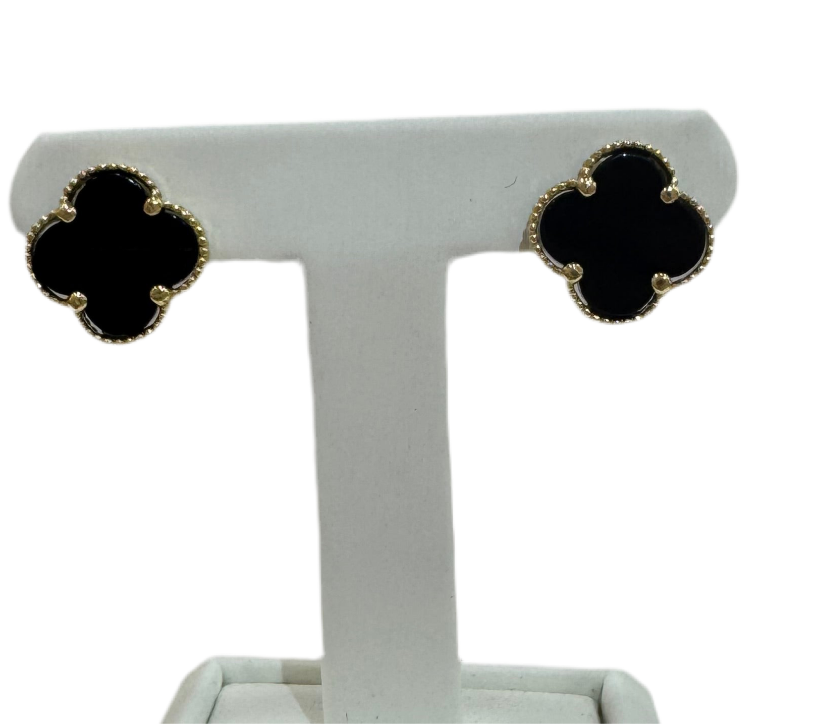 Jasel Jewelry gold earring with black clover design