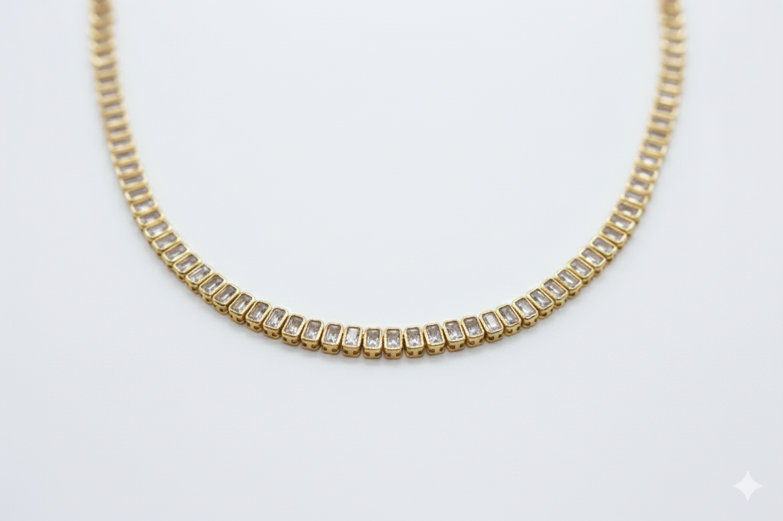 Jasel Jewelry gold plated stainless steel tennis style necklace