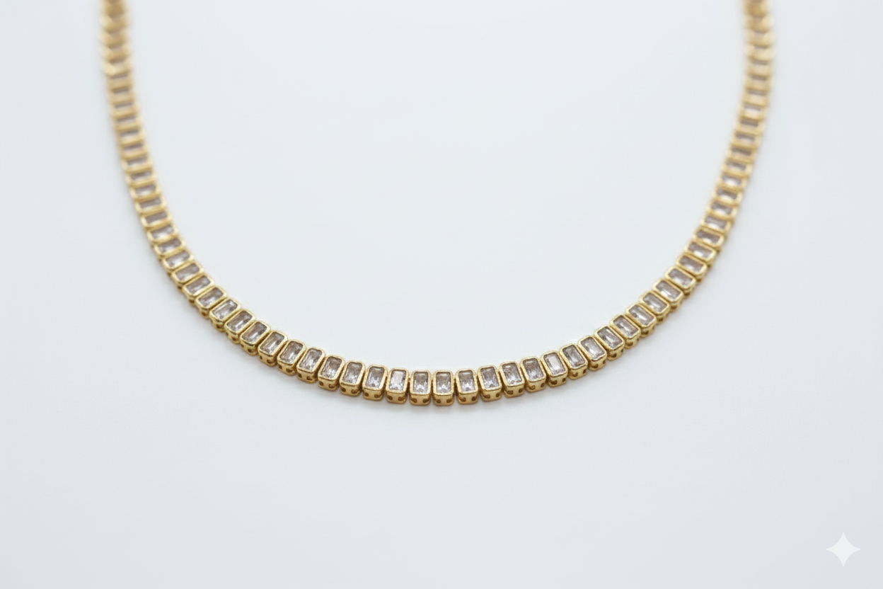 Jasel Jewelry gold plated stainless steel tennis style necklace