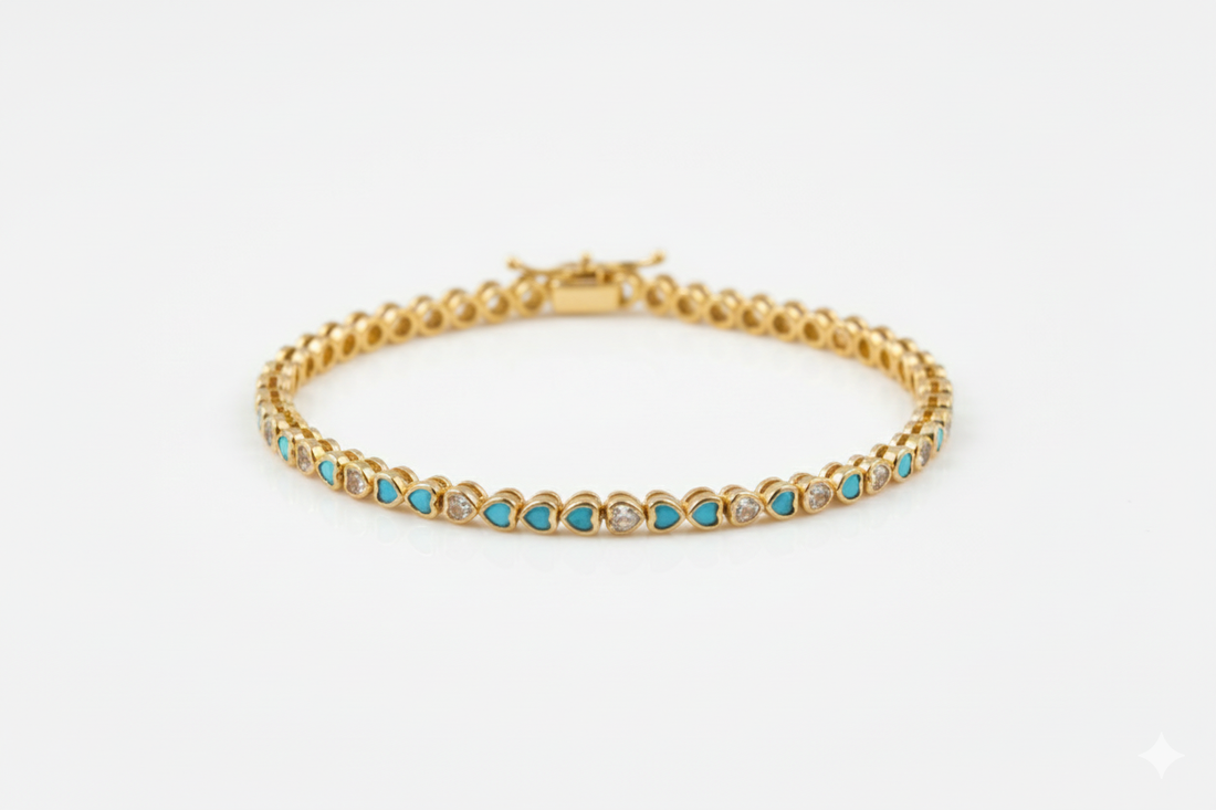 Turquoise Heart Tennis Bracelet