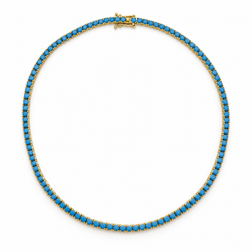 Turquoise Round Solitaire Tennis Necklace