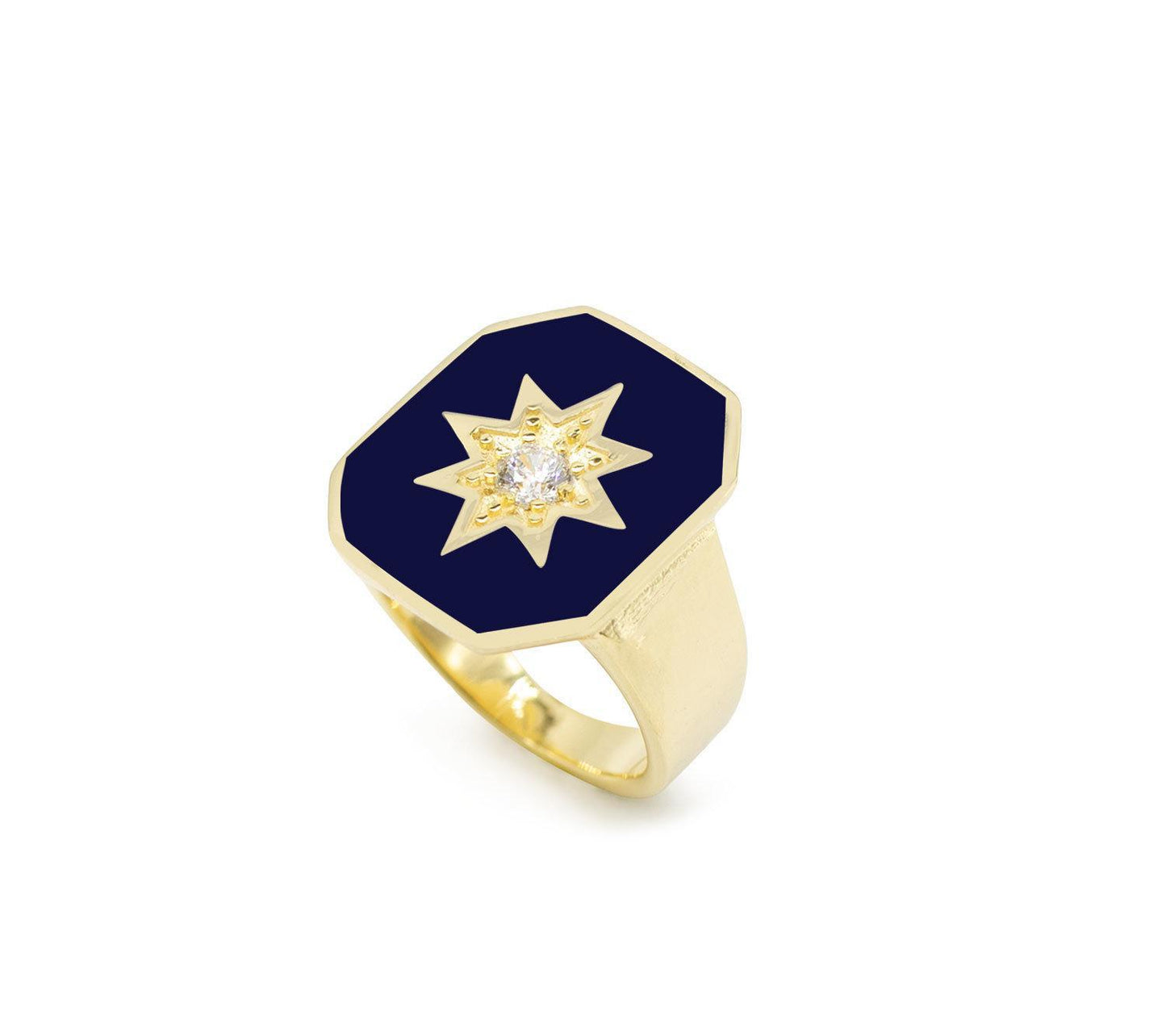 Navy Blue Eneamel Octagonal Ring