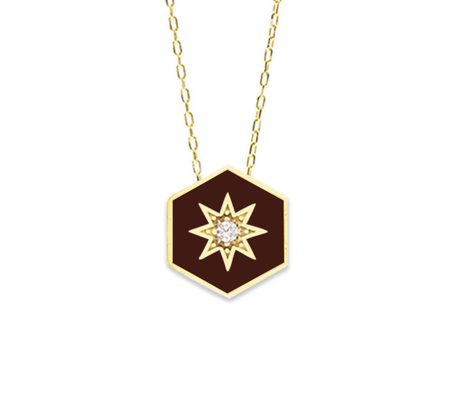 Burgundy Enamelled Hexagonal Necklace