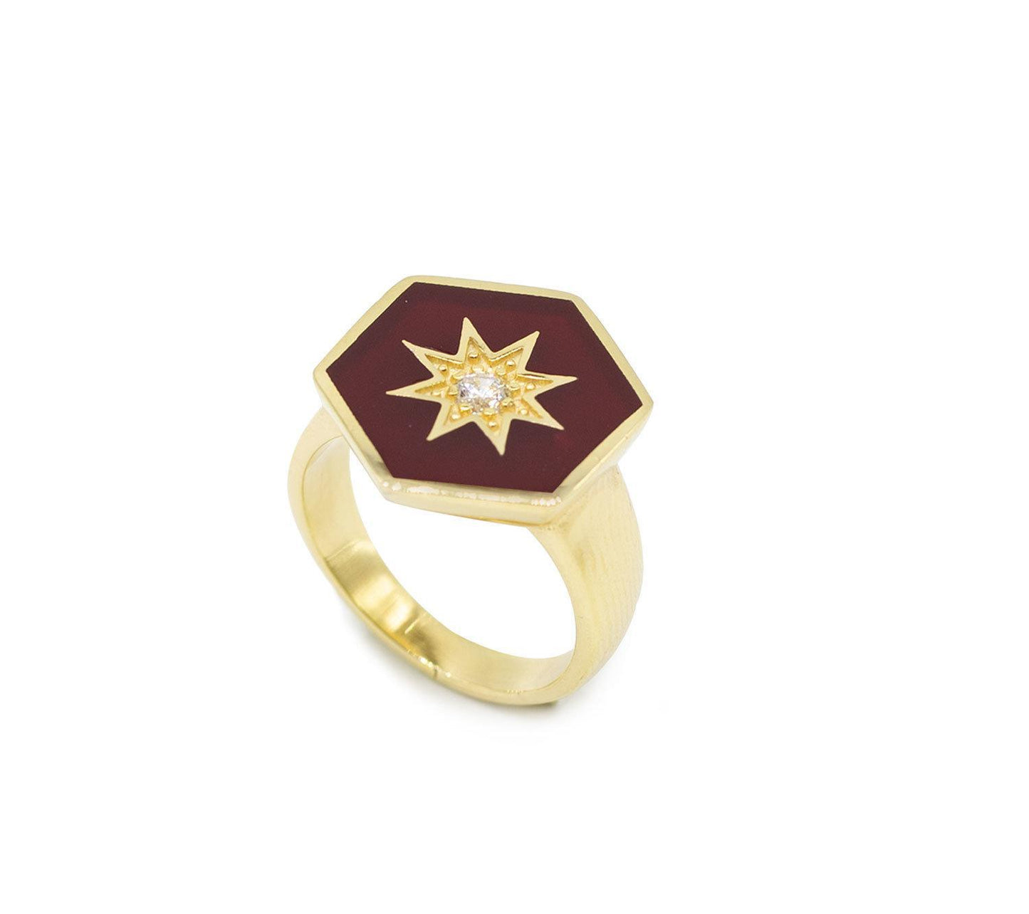 Burgundy Enamelled Hexagonal Ring